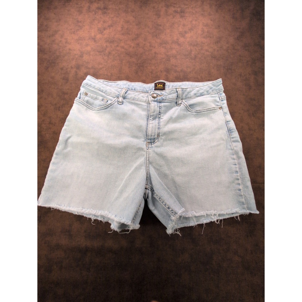 Lee‎ Premium Light Wash Frayed Hem Cut-Off Denim Shorts Blue High Rise Stretchy